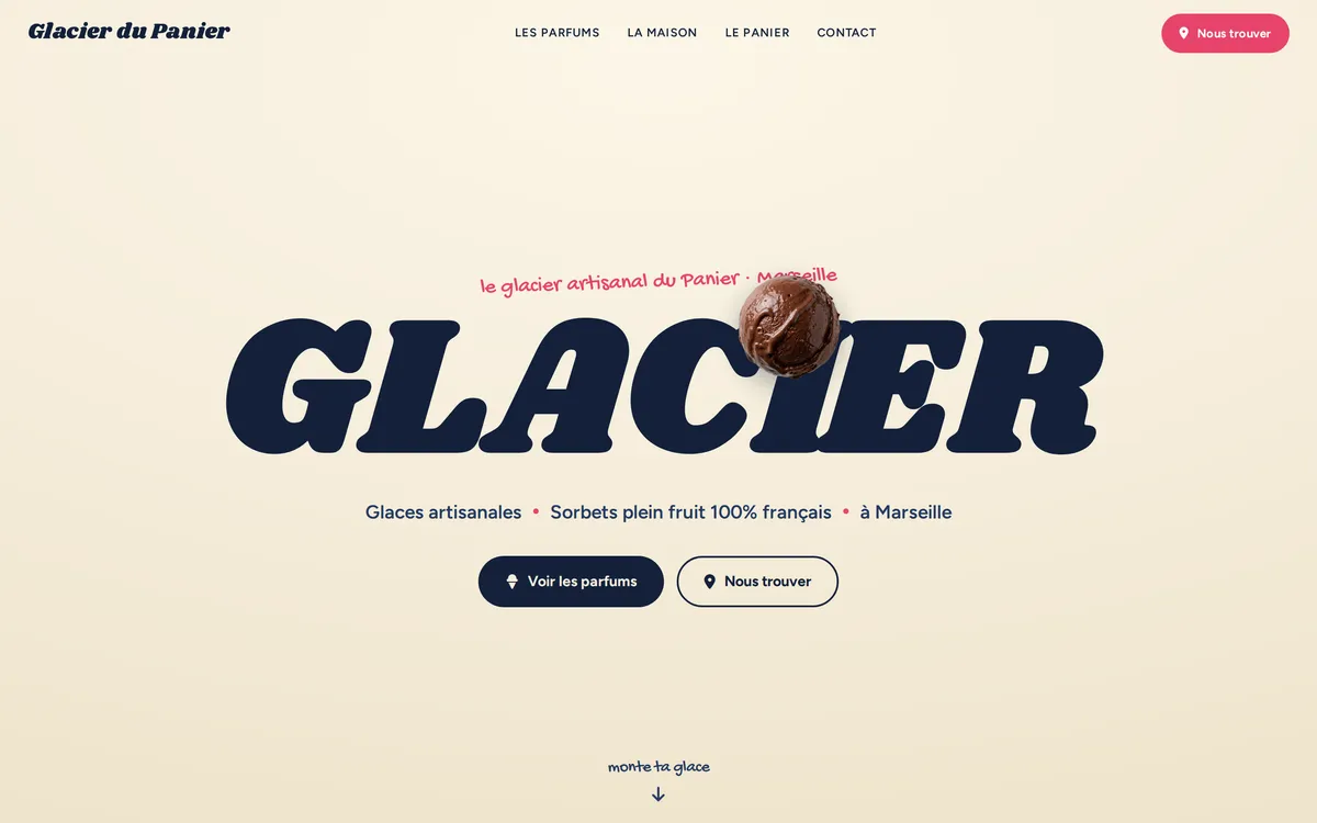 Démonstration de site pour le Glacier du Panier à Marseille, réalisée par Recode Studio