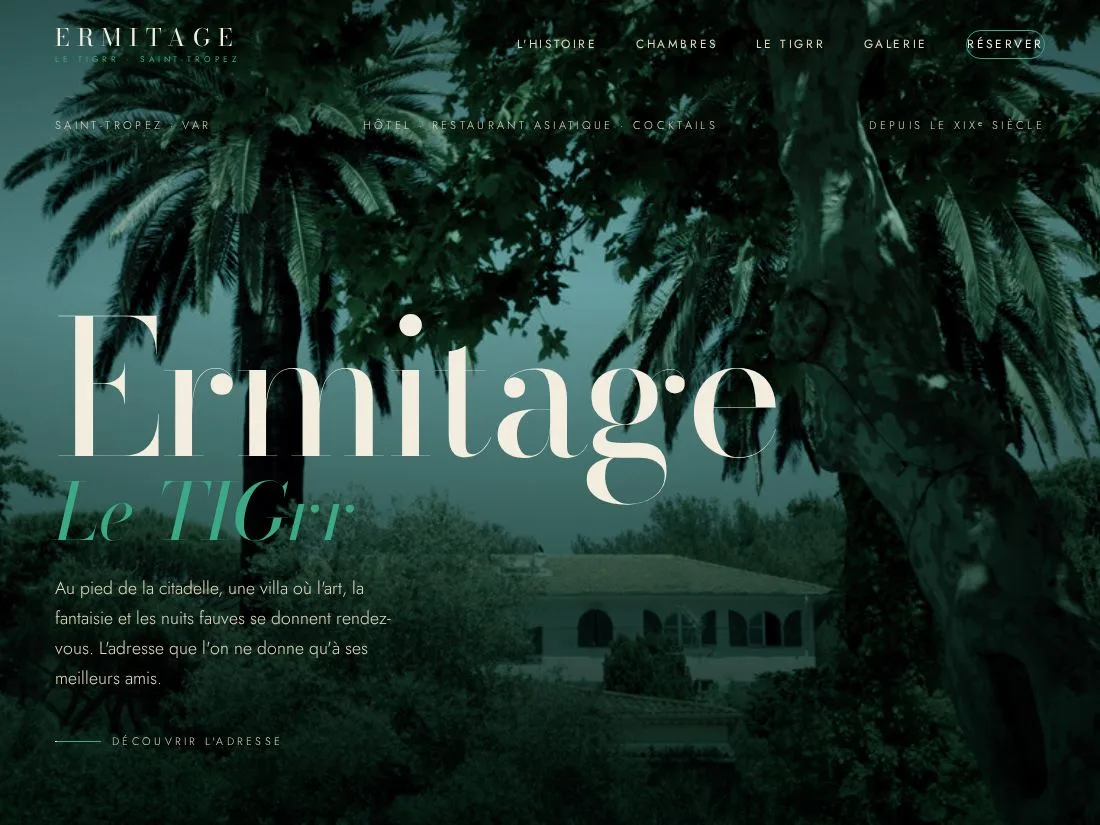 Démonstration de site pour l'Hôtel Ermitage, réalisée par Recode Studio