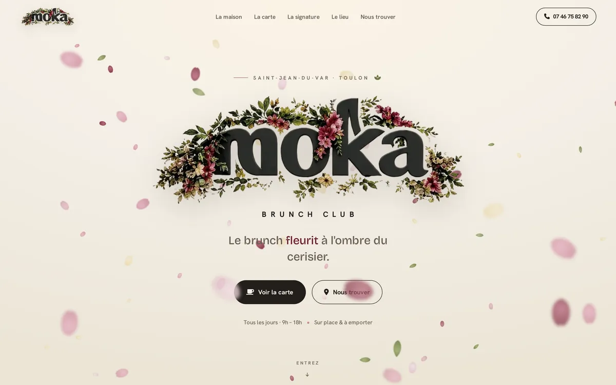 Démonstration de site pour Moka Brunch Club à Toulon, réalisée par Recode Studio